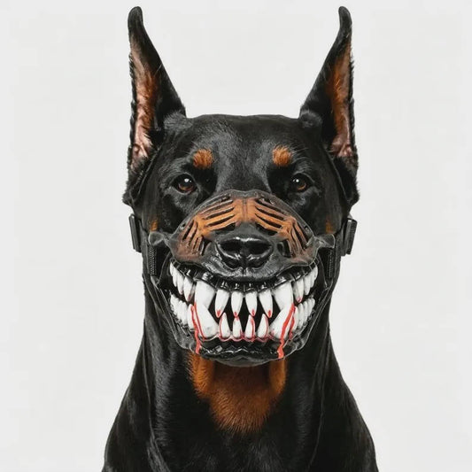 Halloween Red Teeth Dog Muzzle, Realistic Horror Mask with Breathable Anti Bite Basket Design for Cosplay