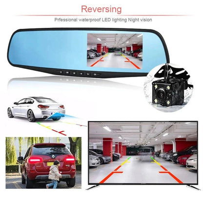 Mirror Dash Cam 1080P HD DVR, Dual Camera Car Front and Rear Video Recorder