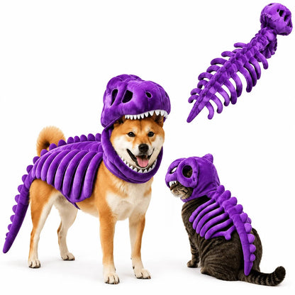 Dinosaur Skeleton Costume for Dogs and Cats, Halloween Pet Costume for Parties and Dress Up