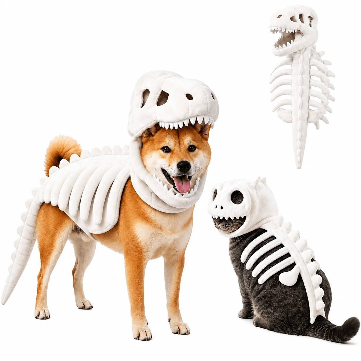 Dinosaur Skeleton Costume for Dogs and Cats, Halloween Pet Costume for Parties and Dress Up