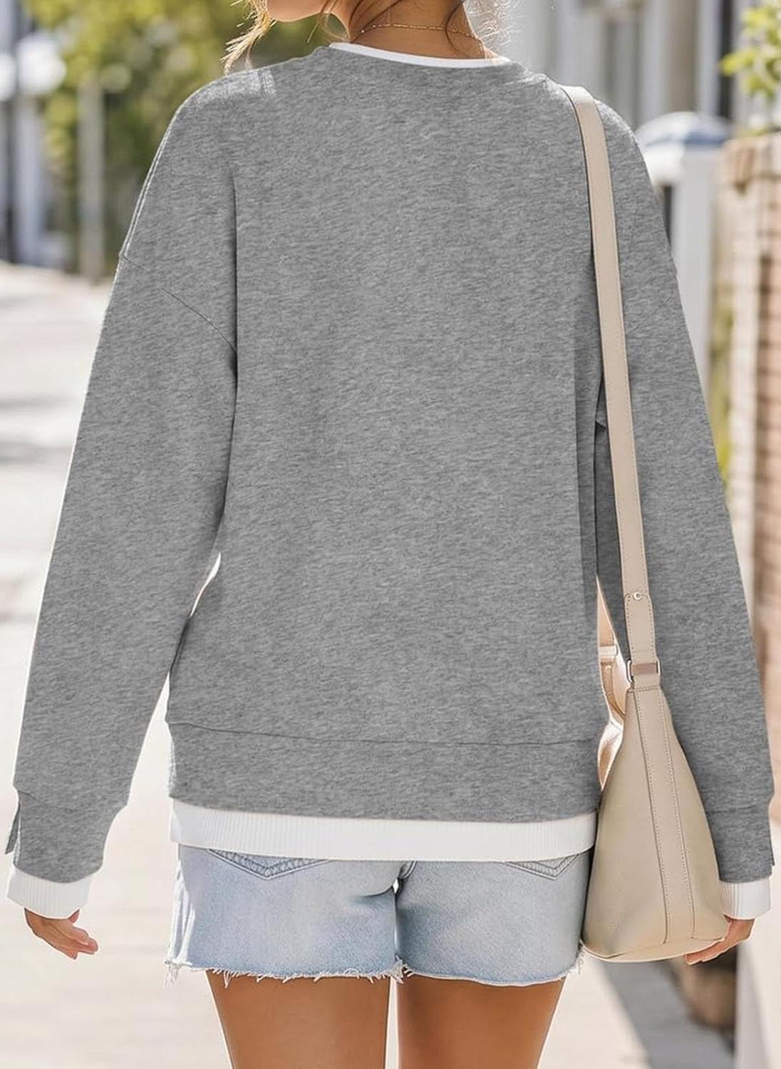 Women's Fake Two Piece Layered Sweatshirt Patchwork Oversized Pullover Top
