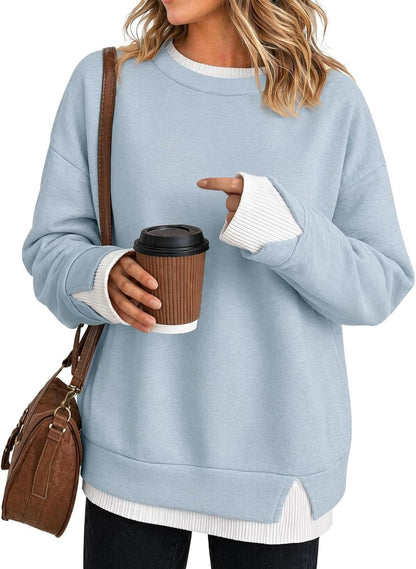 Women's Fake Two Piece Layered Sweatshirt Patchwork Oversized Pullover Top