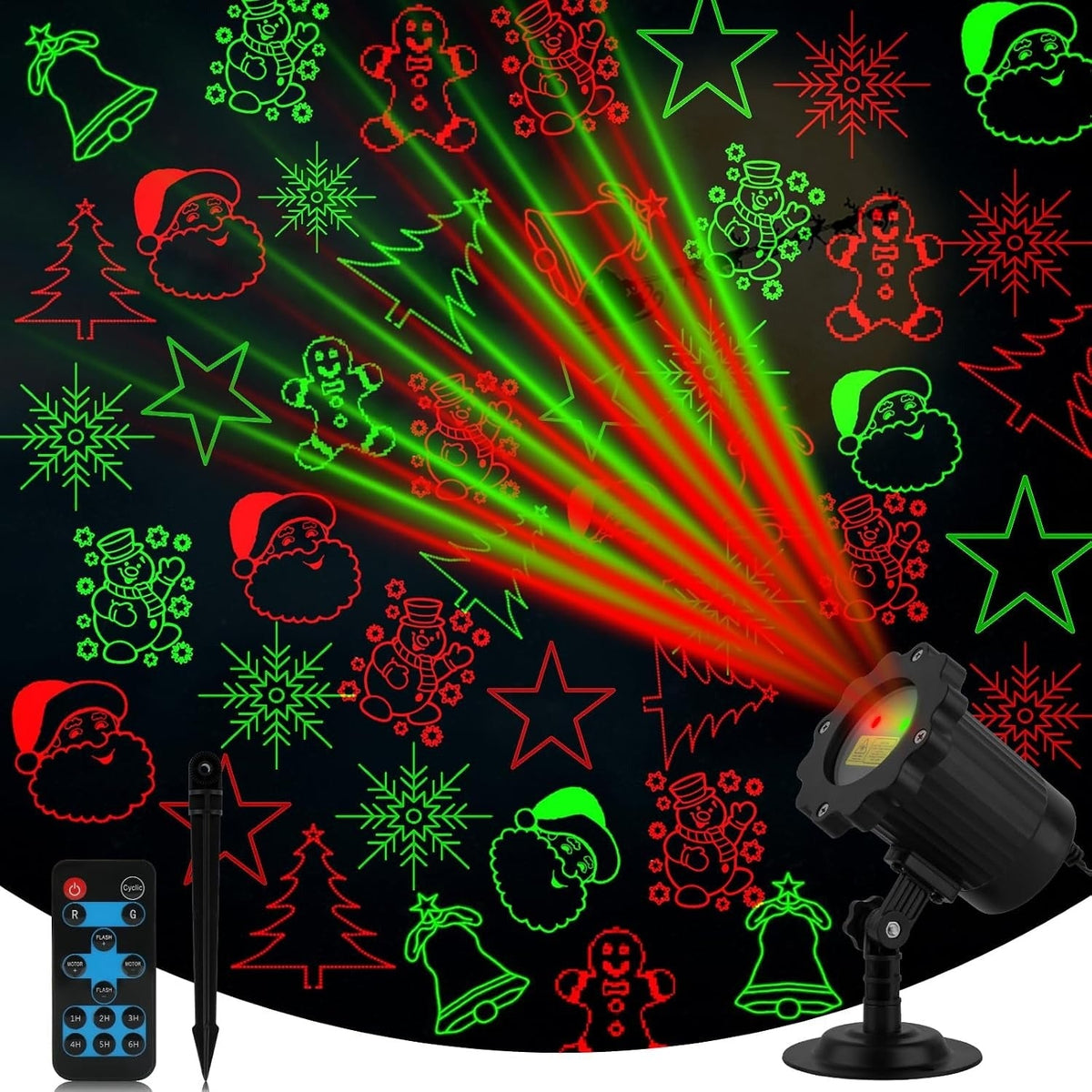 Outdoor Laser Projector with RF Remote and Timer for Holiday Displays
