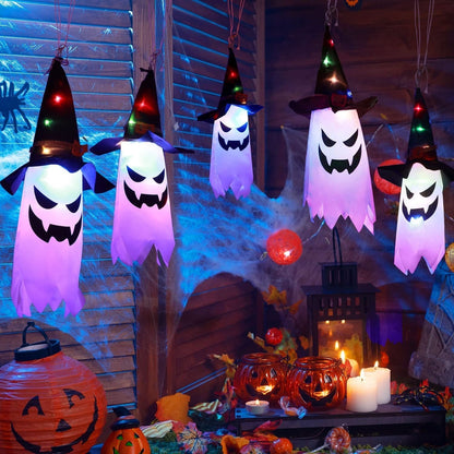 Multicolor Ghost String Lights with Witch Hats and Flashing Modes, 9.8ft