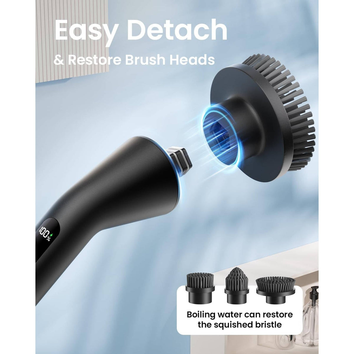 Electric Spin Scrubber with Extendable Handle and 7 Brush Heads for Grout