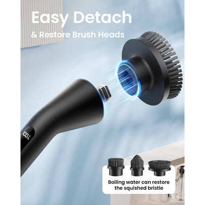 Electric Spin Scrubber with Extendable Handle and 7 Brush Heads for Grout