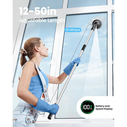 Electric Spin Scrubber with Extendable Handle and 7 Brush Heads for Grout