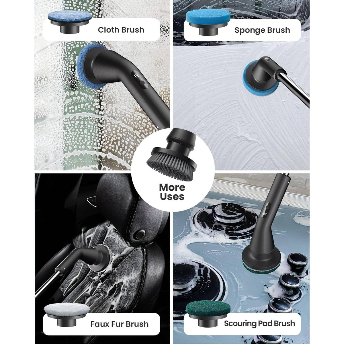 Electric Spin Scrubber with Extendable Handle and 7 Brush Heads for Grout