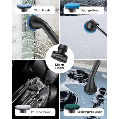 Electric Spin Scrubber with Extendable Handle and 7 Brush Heads for Grout