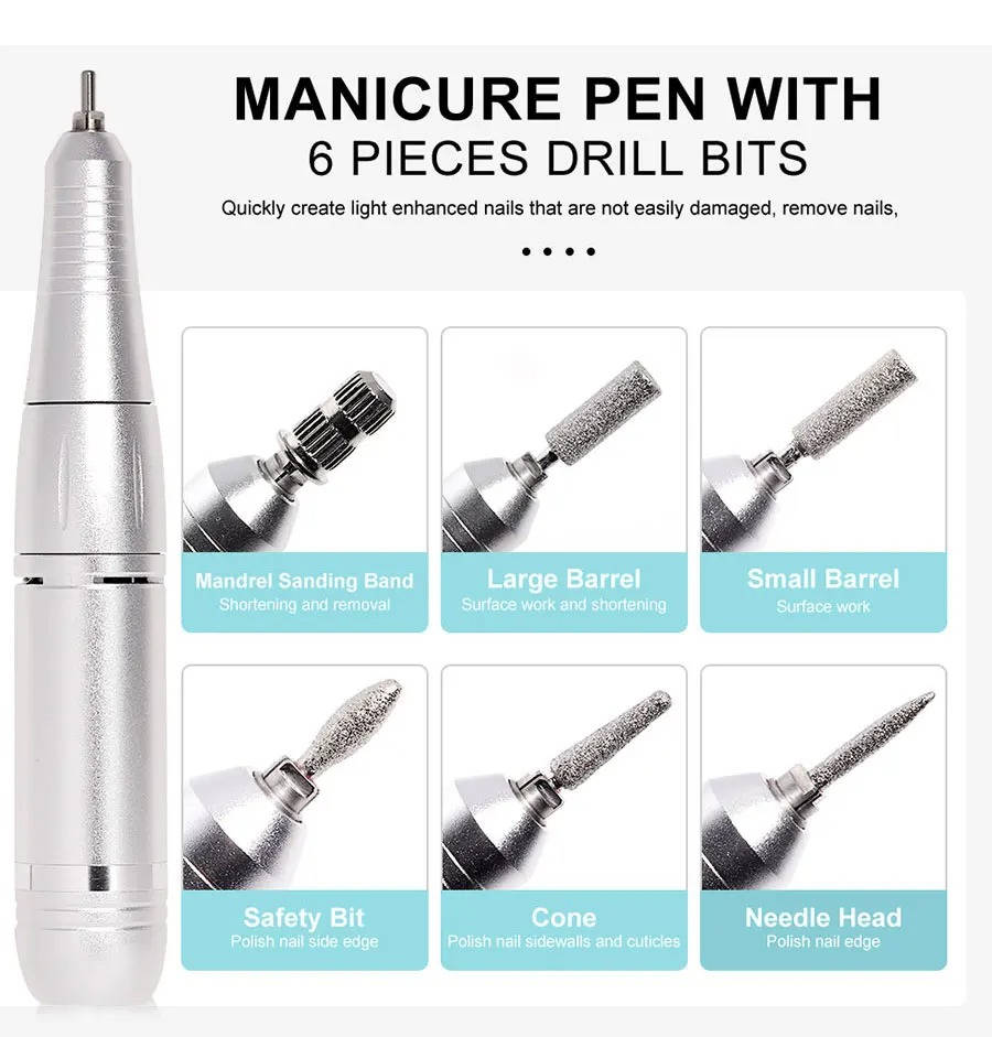 Electric Nail Drill with Variable Speed Control and Six Metal Bits, LCD Display