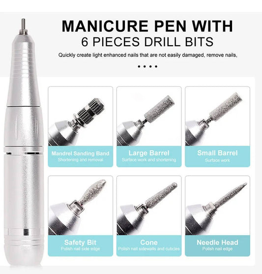Electric Nail Drill with Variable Speed Control and Six Metal Bits, LCD Display