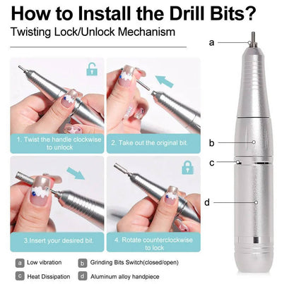 Electric Nail Drill with Variable Speed Control and Six Metal Bits, LCD Display
