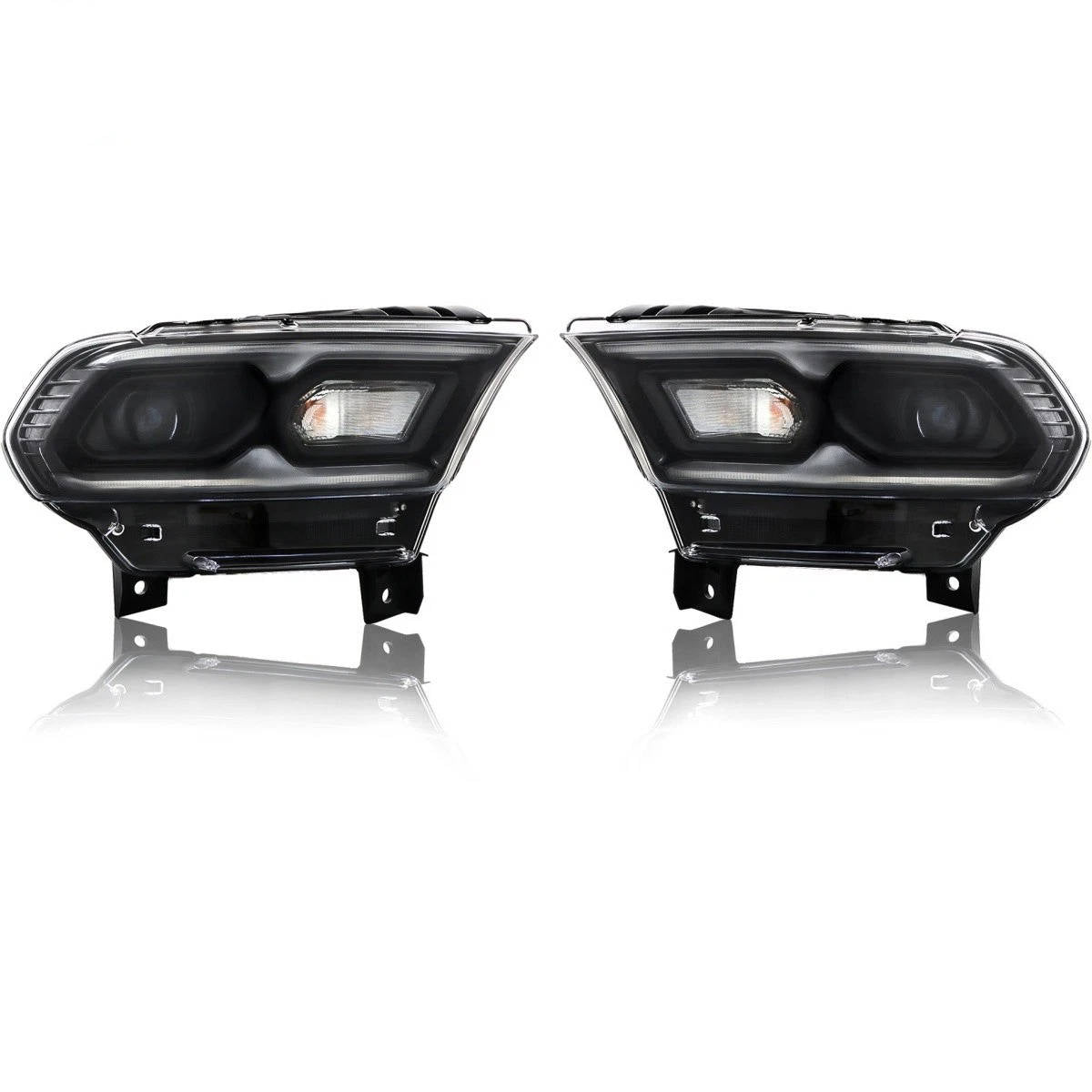 2021 to 2023 Dodge Durango LED Headlights, Black Trim Housing with Halogen Turn Signals, Left & Right Side Pair, Direct OEM Replacement