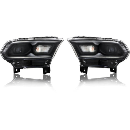 2021 to 2023 Dodge Durango LED Headlights, Black Trim Housing with Halogen Turn Signals, Left & Right Side Pair, Direct OEM Replacement