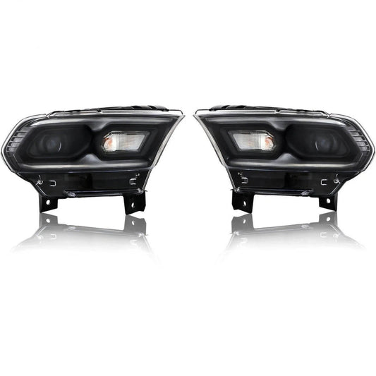 2021 to 2023 Dodge Durango LED Headlights, Black Trim Housing with Halogen Turn Signals, Left & Right Side Pair, Direct OEM Replacement