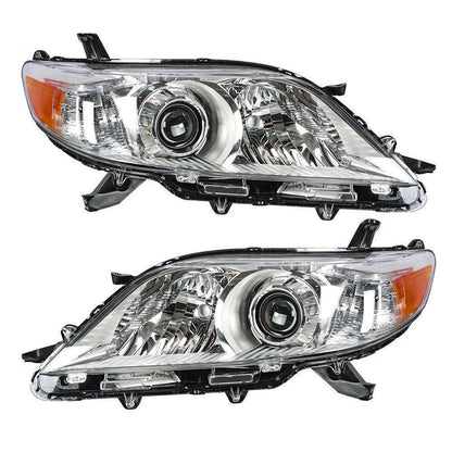 2011 to 2020 Toyota Sienna Halogen Headlights, Clear Lens Chrome Housing, Left Driver & Right Passenger Side Pair, Direct OEM Fit