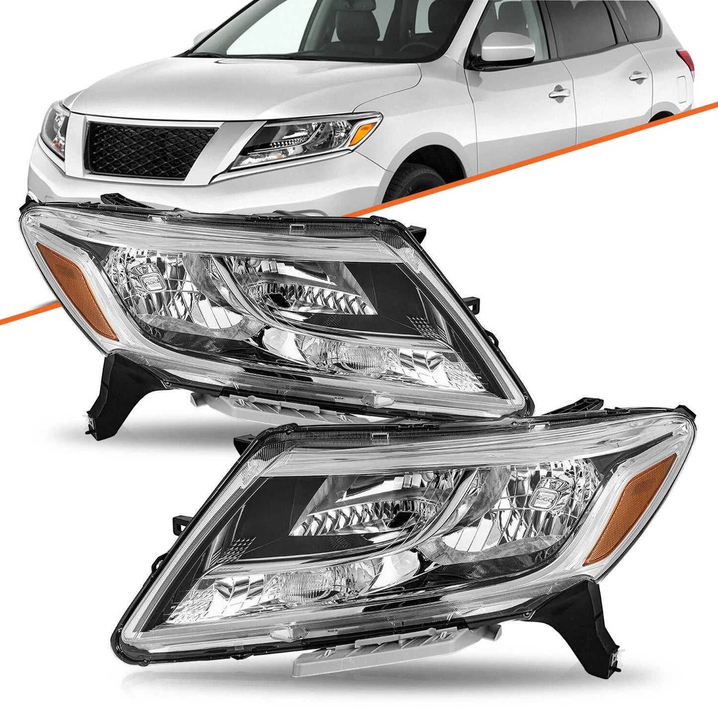 2013 to 2016 Nissan Pathfinder 4 Door Halogen Headlights, Factory Style Replacement Assembly, Left Driver & Right Passenger Side Pair, Direct OEM Fit