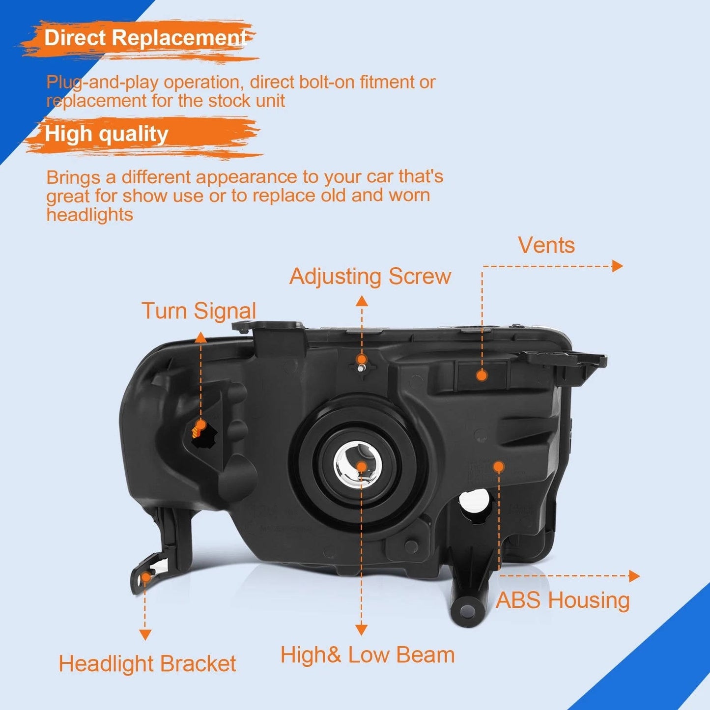 2008 to 2012 Ford Escape SUV Headlights, Stealth Black Housing Clear Lens Assembly, Left Driver & Right Passenger Side Pair Set, Direct OEM Fit