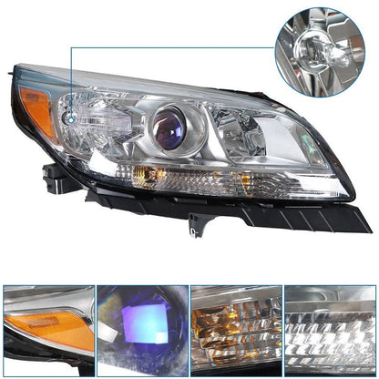 2013 to 2015 Chevrolet Malibu Halogen Headlights, Chrome Housing Clear Projector Lens Assembly, Left Driver & Right Passenger Side Pair, Direct OEM Fit
