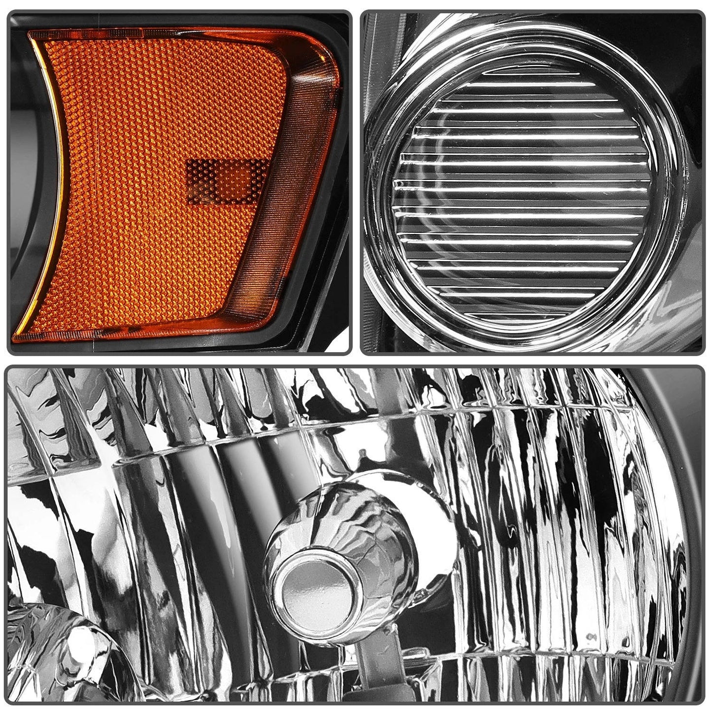 2008 to 2012 Ford Escape SUV Headlights, Stealth Black Housing Clear Lens Assembly, Left Driver & Right Passenger Side Pair Set, Direct OEM Fit
