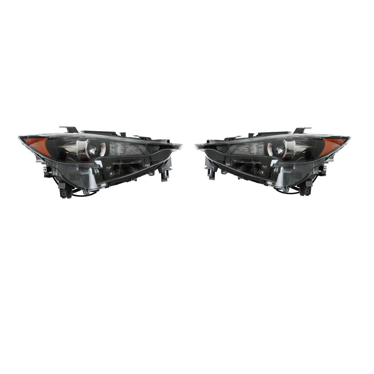 2017 to 2021 Mazda CX 5 LED Headlights  Black Trim Housing, Left Driver & Right Passenger Side Pair Set, Direct OEM Fit (Without AFS)
