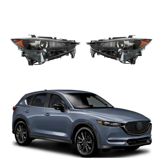 2017 to 2021 Mazda CX 5 LED Headlights  Black Trim Housing, Left Driver & Right Passenger Side Pair Set, Direct OEM Fit (Without AFS)