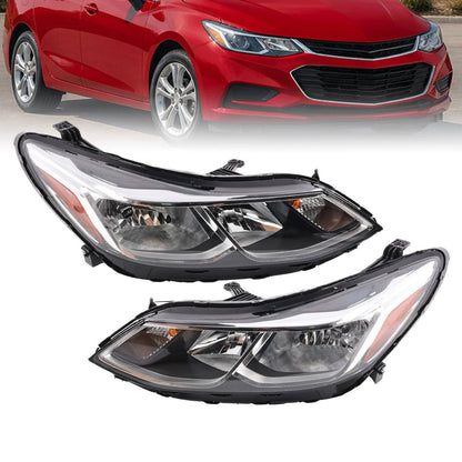 2016 to 2019 Chevrolet Cruze Halogen Headlights, Factory Style Replacement Lens Assembly, Left Driver & Right Passenger Side Pair, Direct OEM Fit