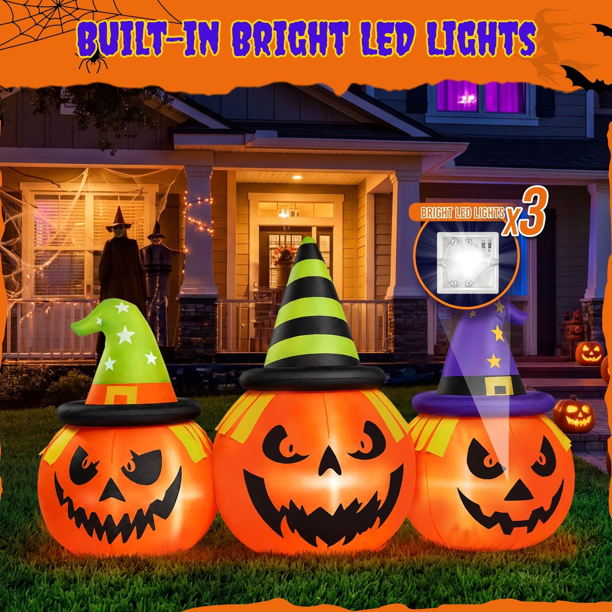 Inflatable Pumpkin Yard Display with Built-In LED Lights and Air Blower, 6 Feet Wide
