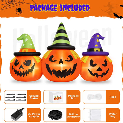 Inflatable Pumpkin Yard Display with Built-In LED Lights and Air Blower, 6 Feet Wide