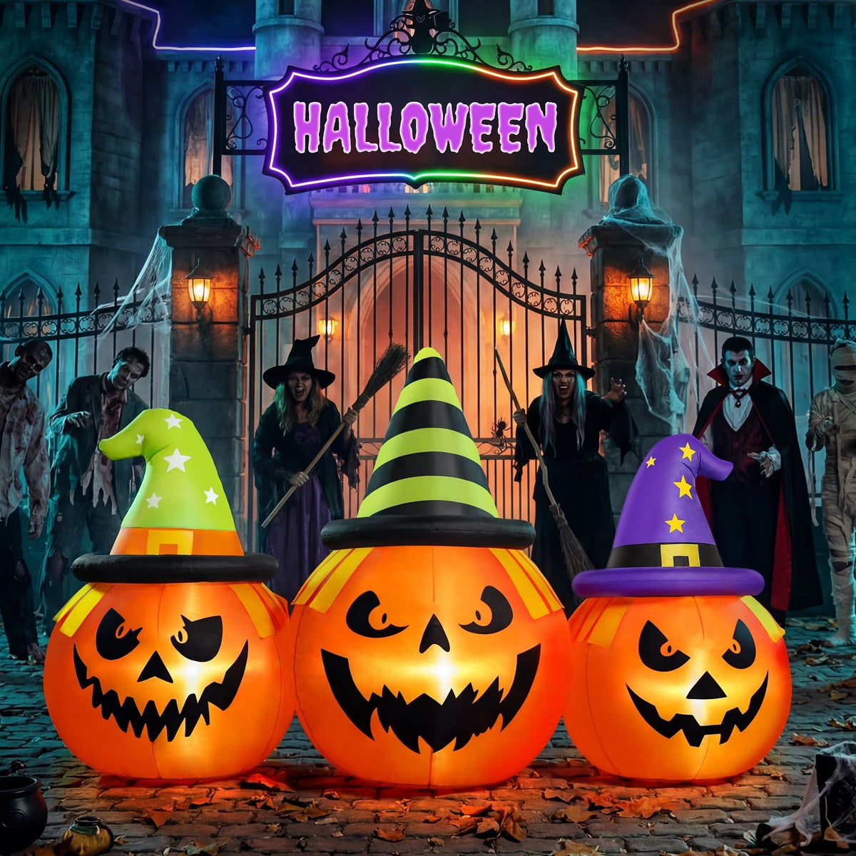 Inflatable Pumpkin Yard Display with Built-In LED Lights and Air Blower, 6 Feet Wide