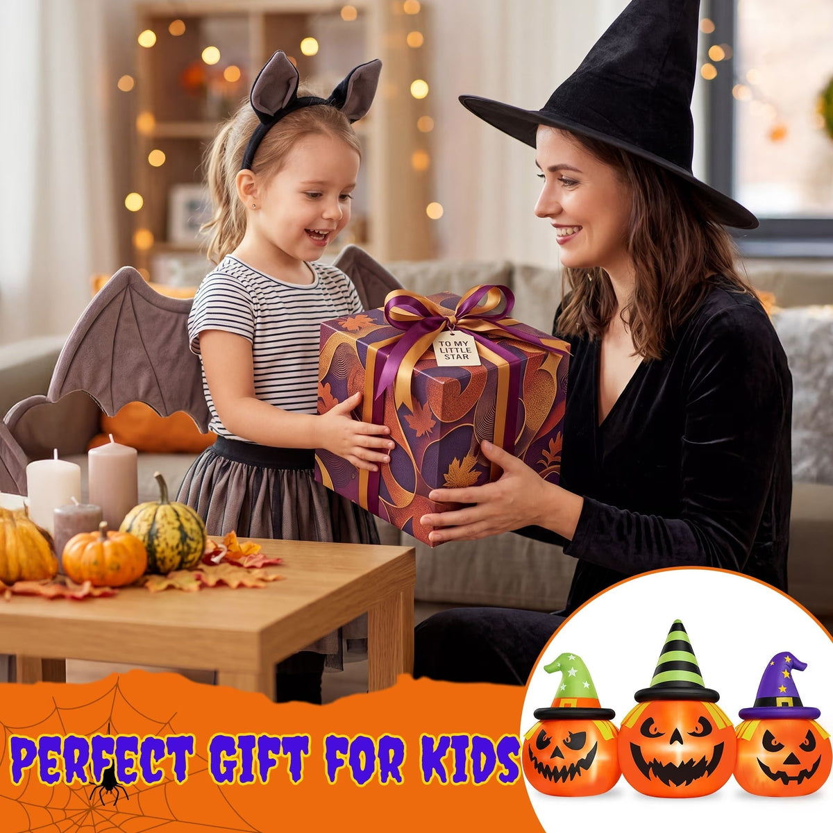 Inflatable Pumpkin Yard Display with Built-In LED Lights and Air Blower, 6 Feet Wide