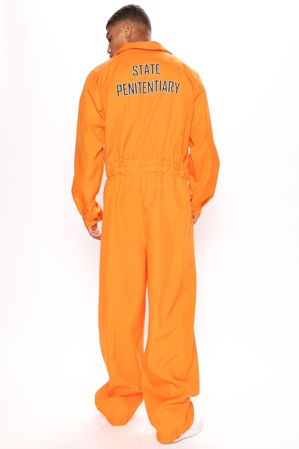Prisoner Costume Jumpsuit with Chest Print and Front Closure, Orange