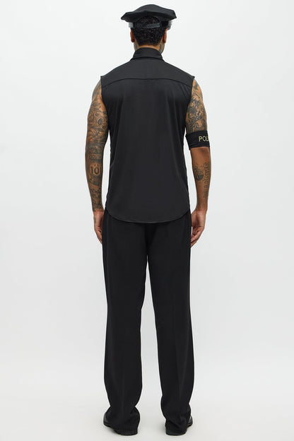 Black Officer Costume Shirt and Hat Set for Men