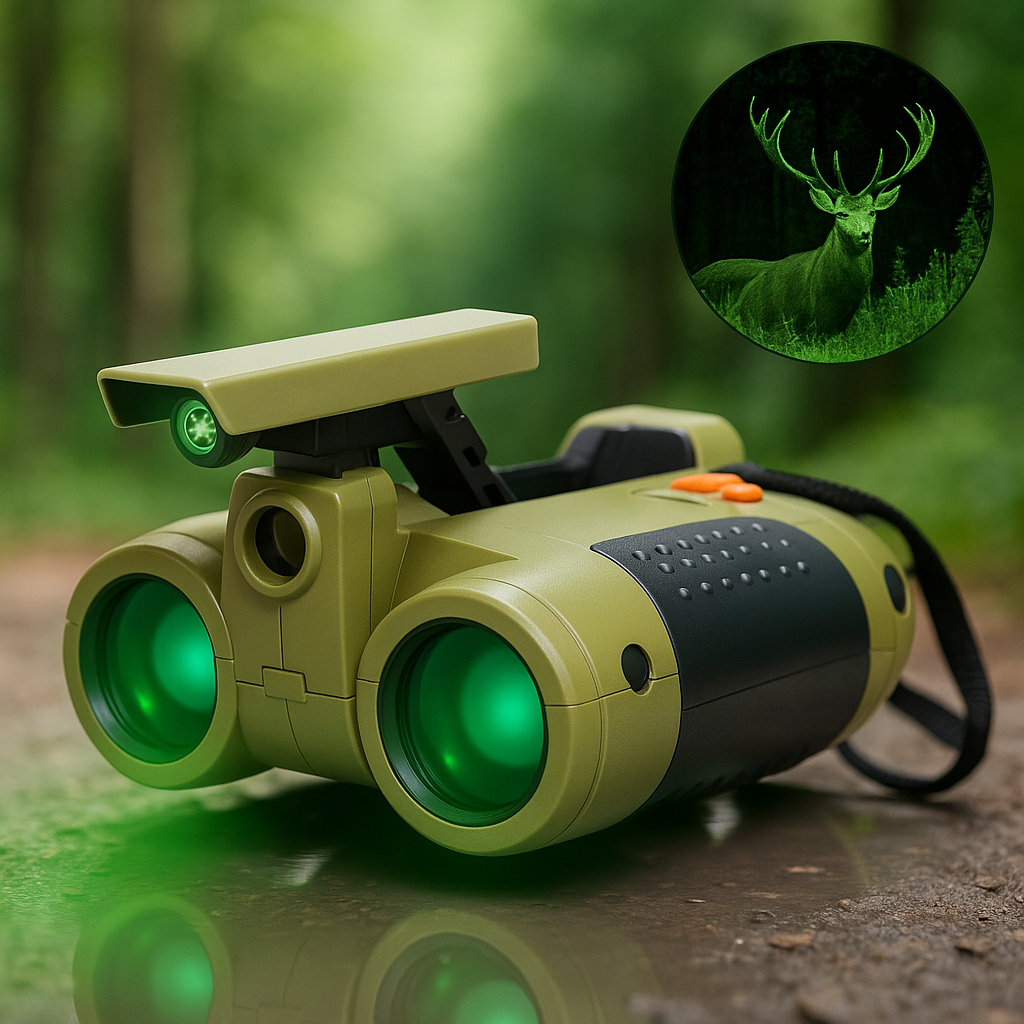 Kids Binoculars with Night Vision Popup Light and 4x Magnification, 25ft Range