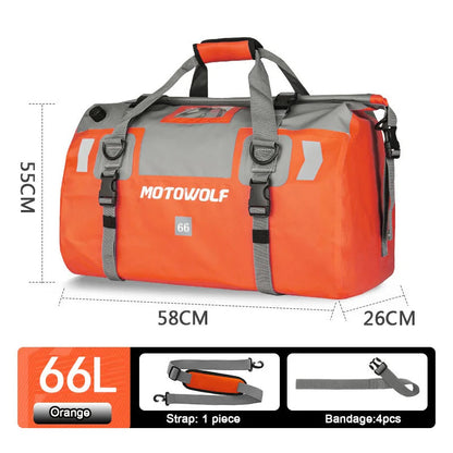 Roll Top Tail Bag with Reflective Strips and Convertible Carry Straps, 40L and 66L