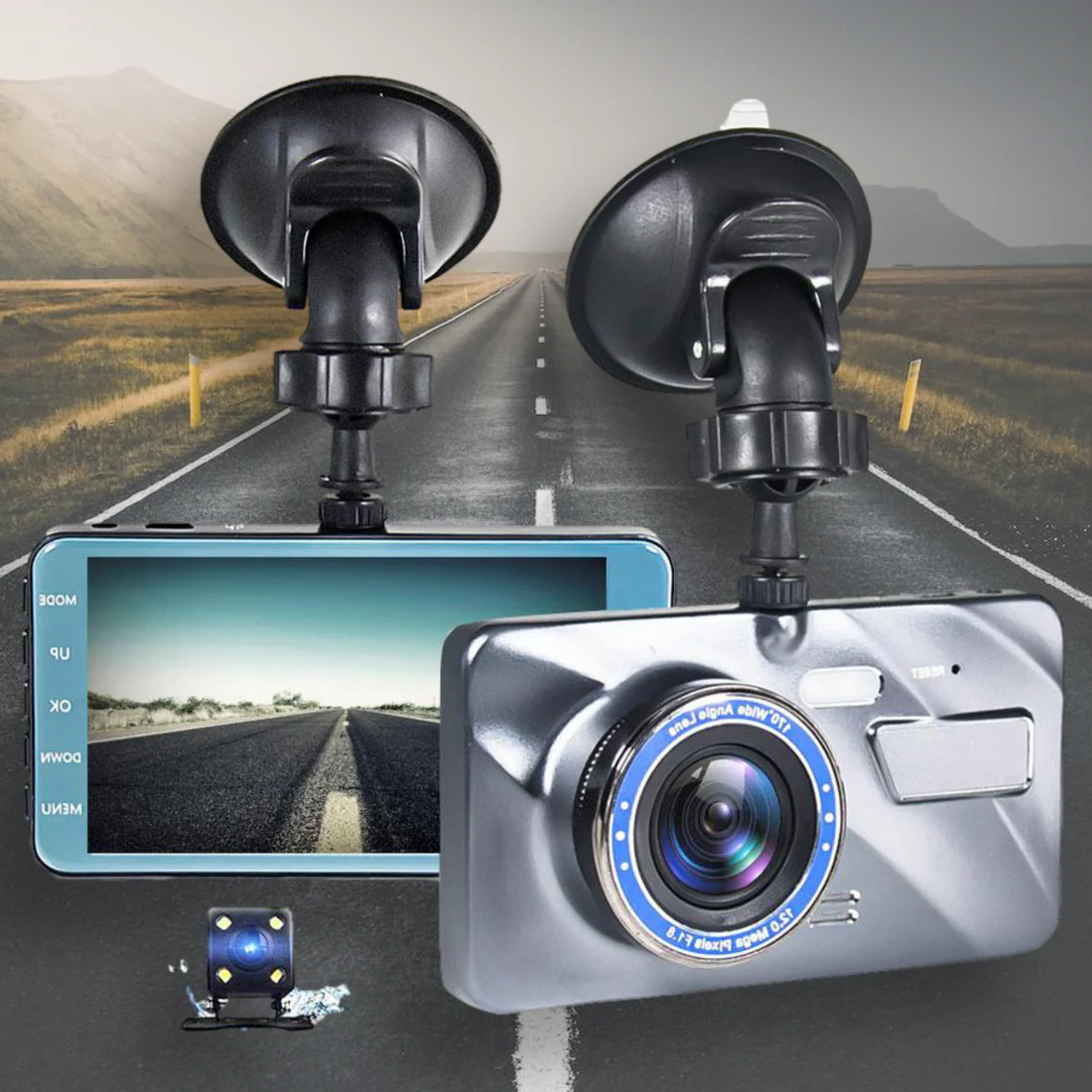 Dual Dash Camera 1080p with Front and Rear Recording and Impact Detection