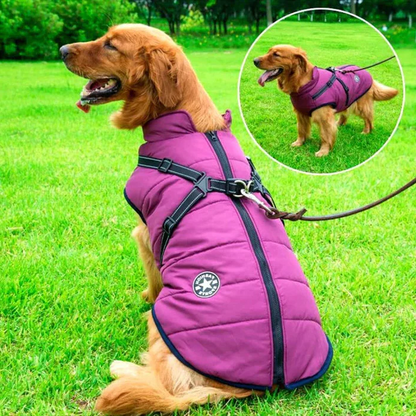 Waterproof Winter Dog Jacket with Sherpa Fleece Lining, Built-in Harness