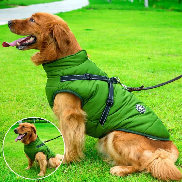 Waterproof Winter Dog Jacket with Sherpa Fleece Lining, Built-in Harness