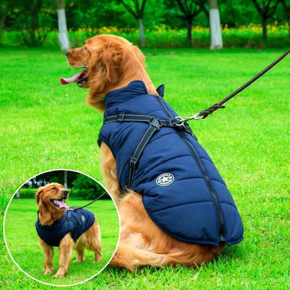 Waterproof Winter Dog Jacket with Sherpa Fleece Lining, Built-in Harness