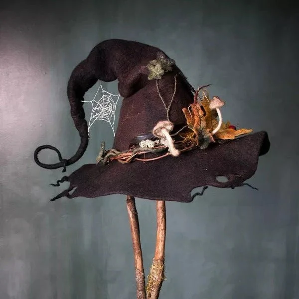 Felt Witch Hat with Merino Wool and Hand Dyed Silk Accents