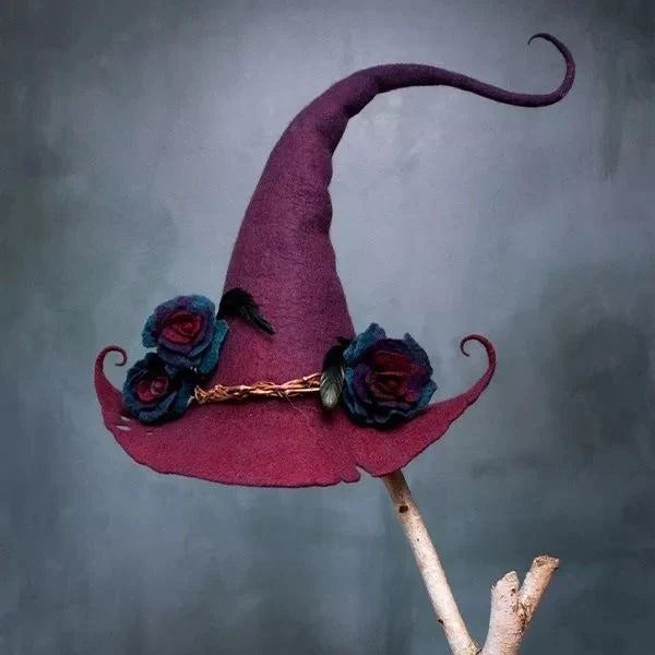 Felt Witch Hat with Merino Wool and Hand Dyed Silk Accents