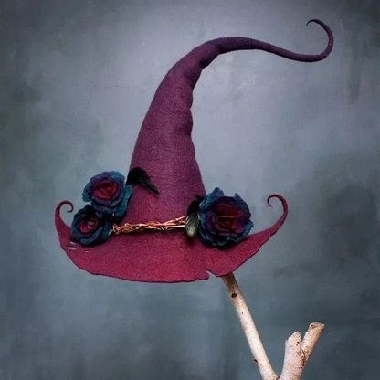 Felt Witch Hat with Merino Wool and Hand Dyed Silk Accents