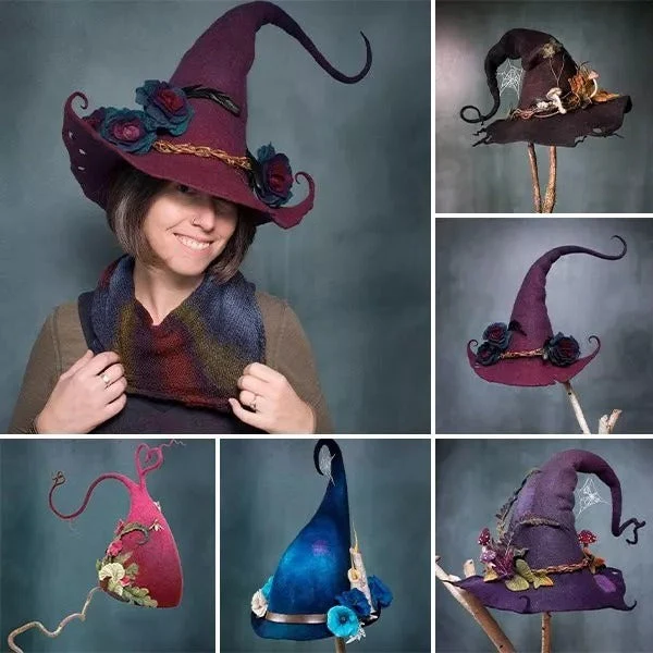 Felt Witch Hat with Merino Wool and Hand Dyed Silk Accents