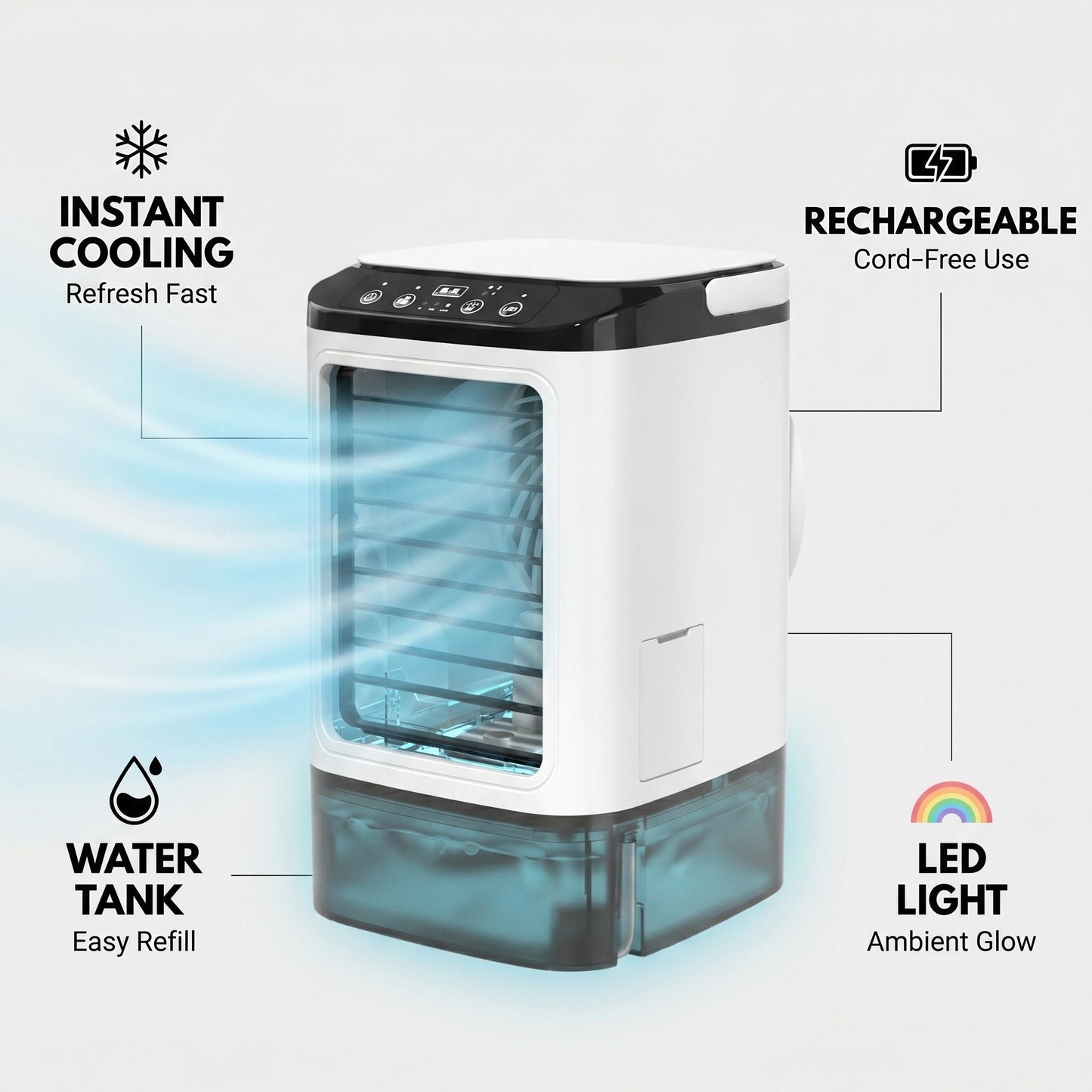 Portable Evaporative Air Cooler Rechargeable 3-in-1 Cooling Fan with