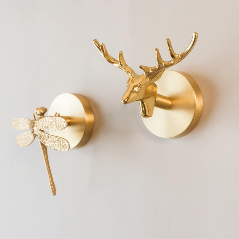 Golden Brass Wall Hooks – Handmade Animal Designs for Stylish Wall Decoration