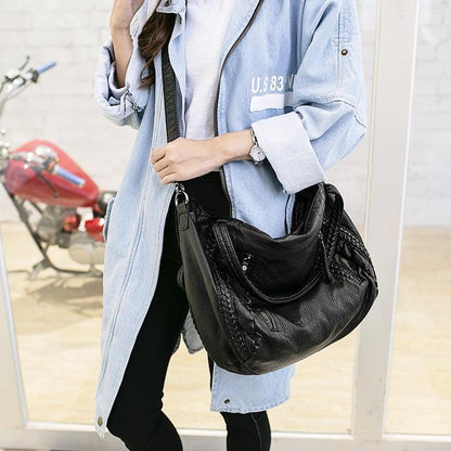 Luxury Black Genuine Leather Tote Handbag