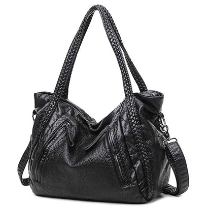 Luxury Black Genuine Leather Tote Handbag