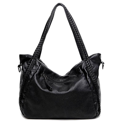 Luxury Black Genuine Leather Tote Handbag