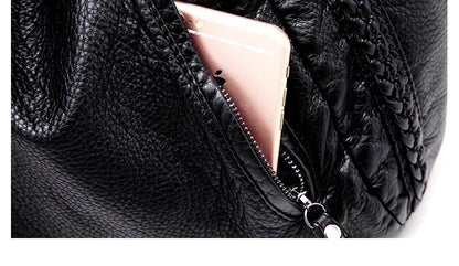 Luxury Black Genuine Leather Tote Handbag
