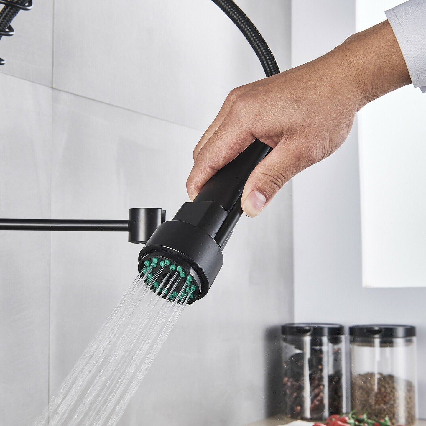 Sleek Black Kitchen Faucet Spray Nozzle